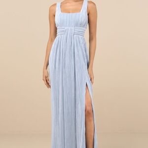 Lulus Light Blue Plisse Square Neck Sash Maxi Dress new with tags - Size XL